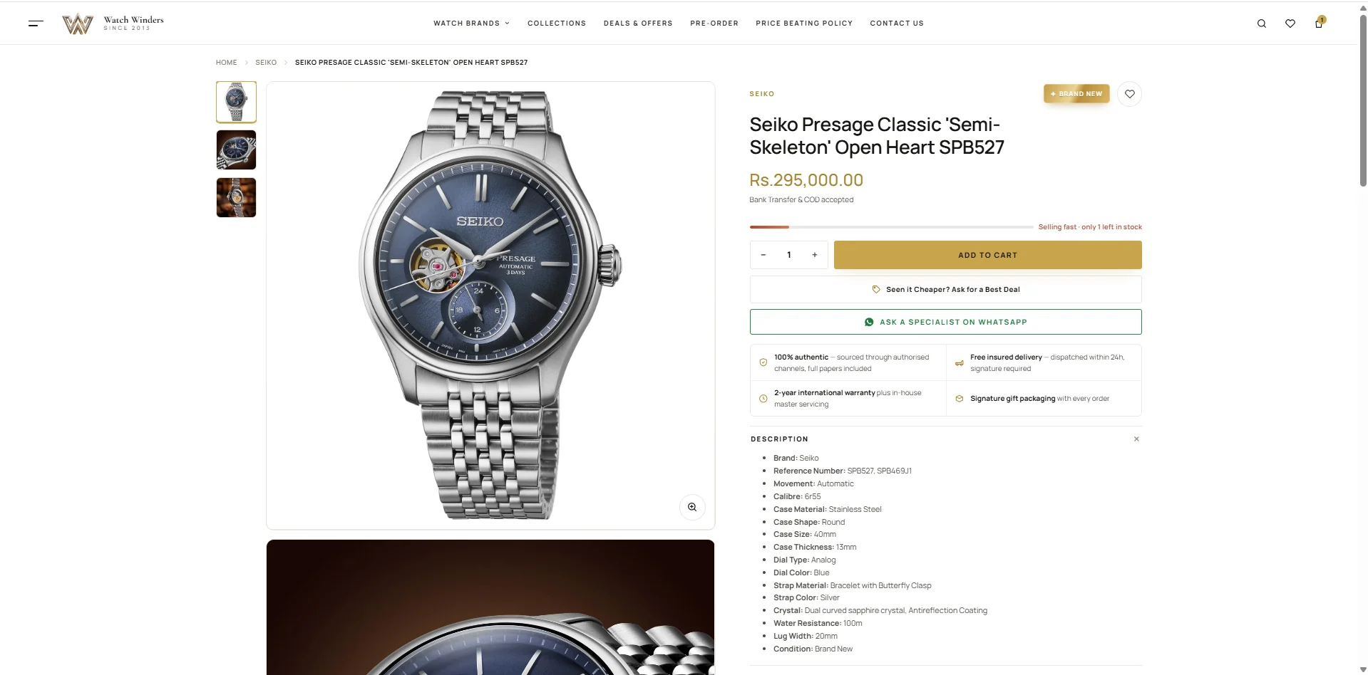Seiko Presage Classic Semi-Skeleton Open Heart