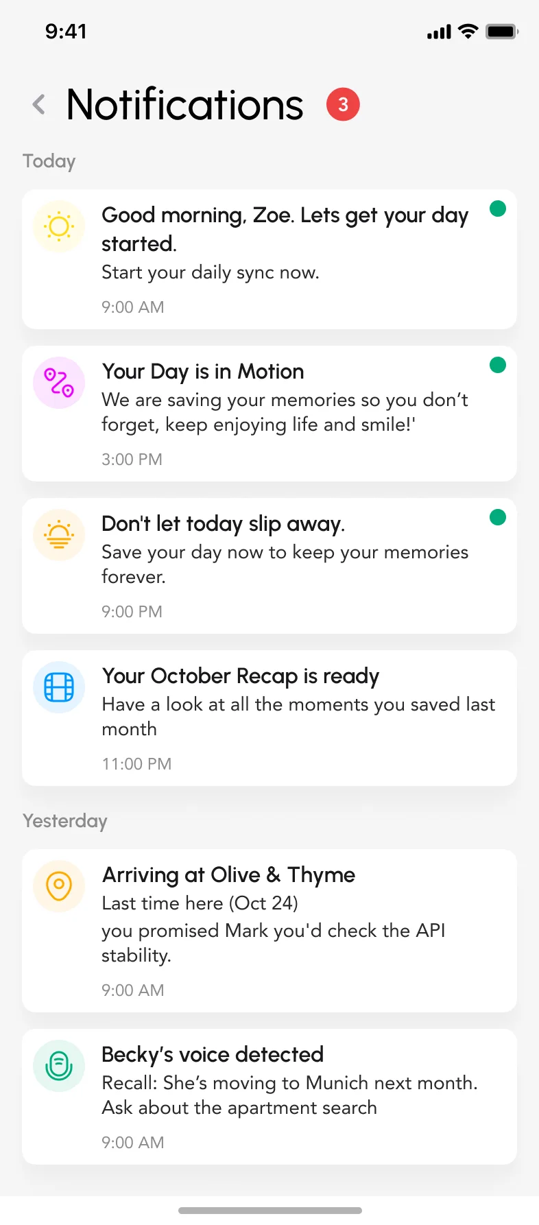 Notifications feed