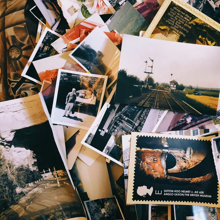 A pile of old photographs