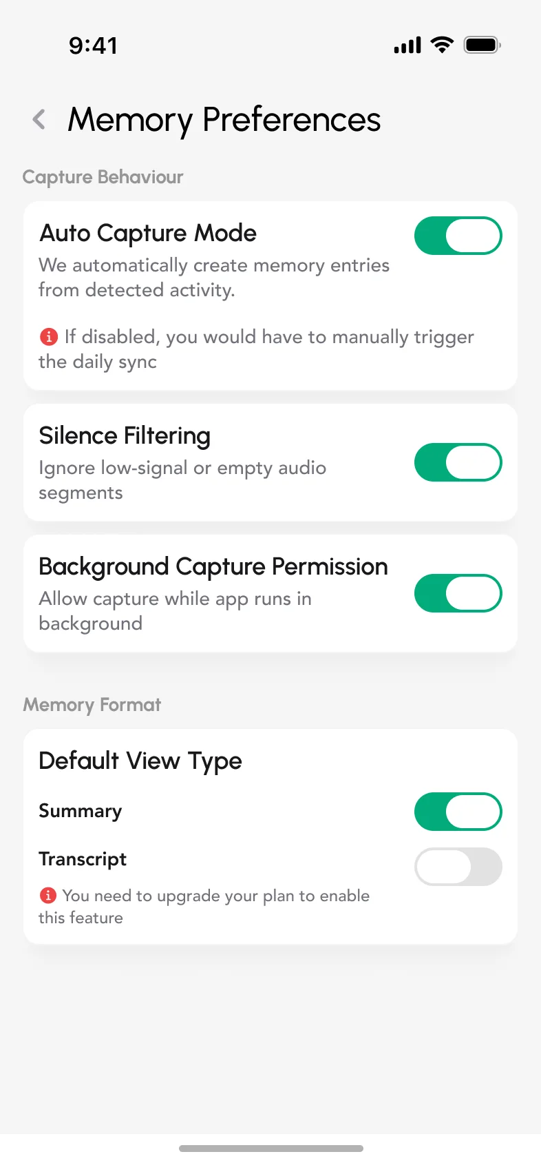 Memory preferences