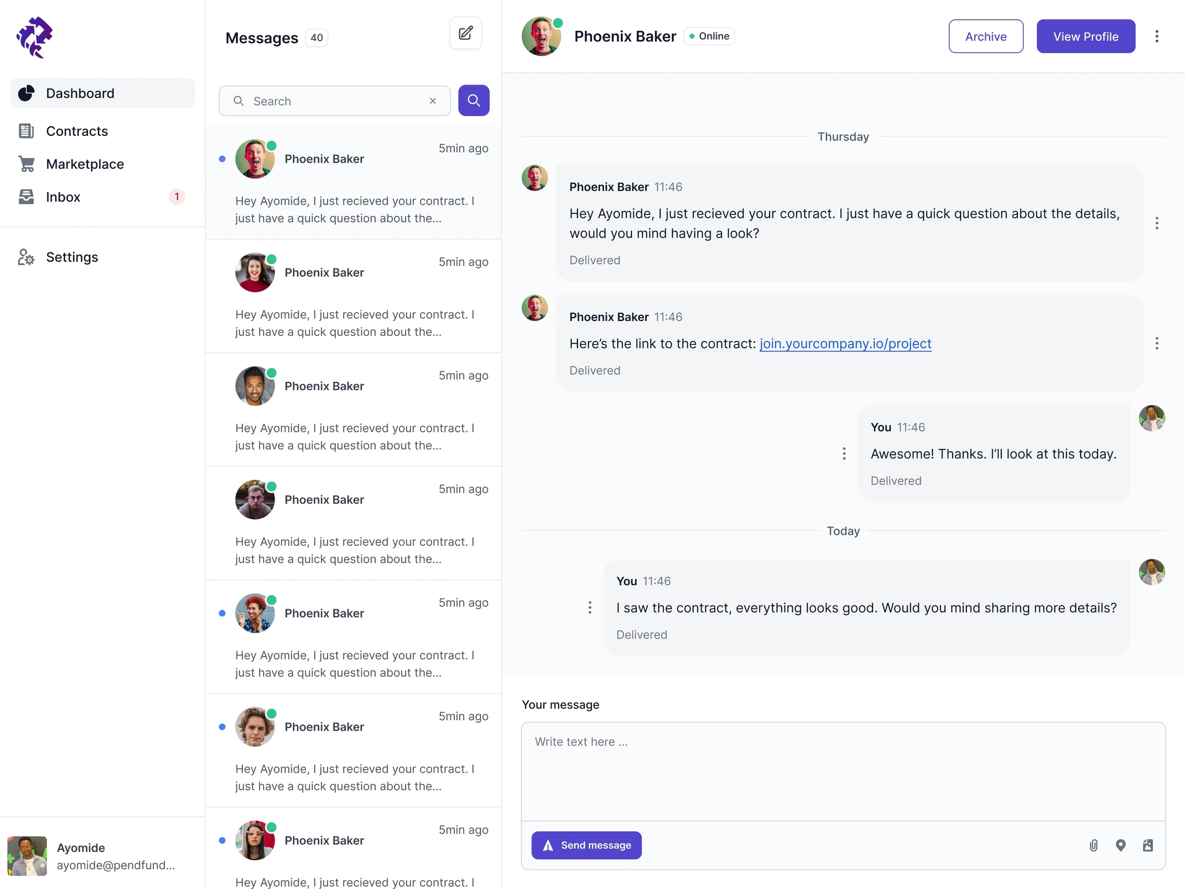 Chat inside a contract