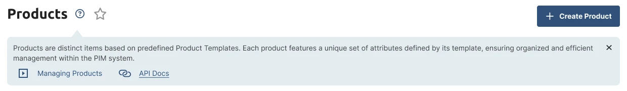 Products page introduction with a video guide and API docs