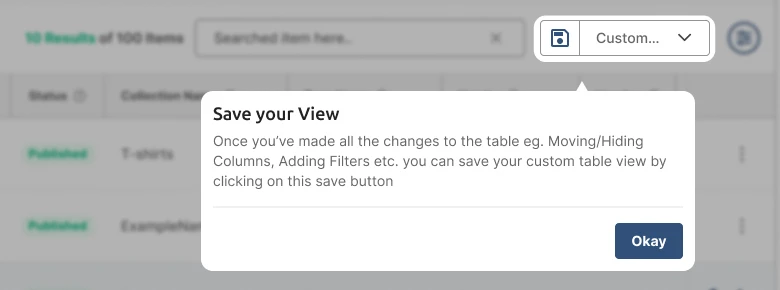 Tip explaining how to save a custom table view