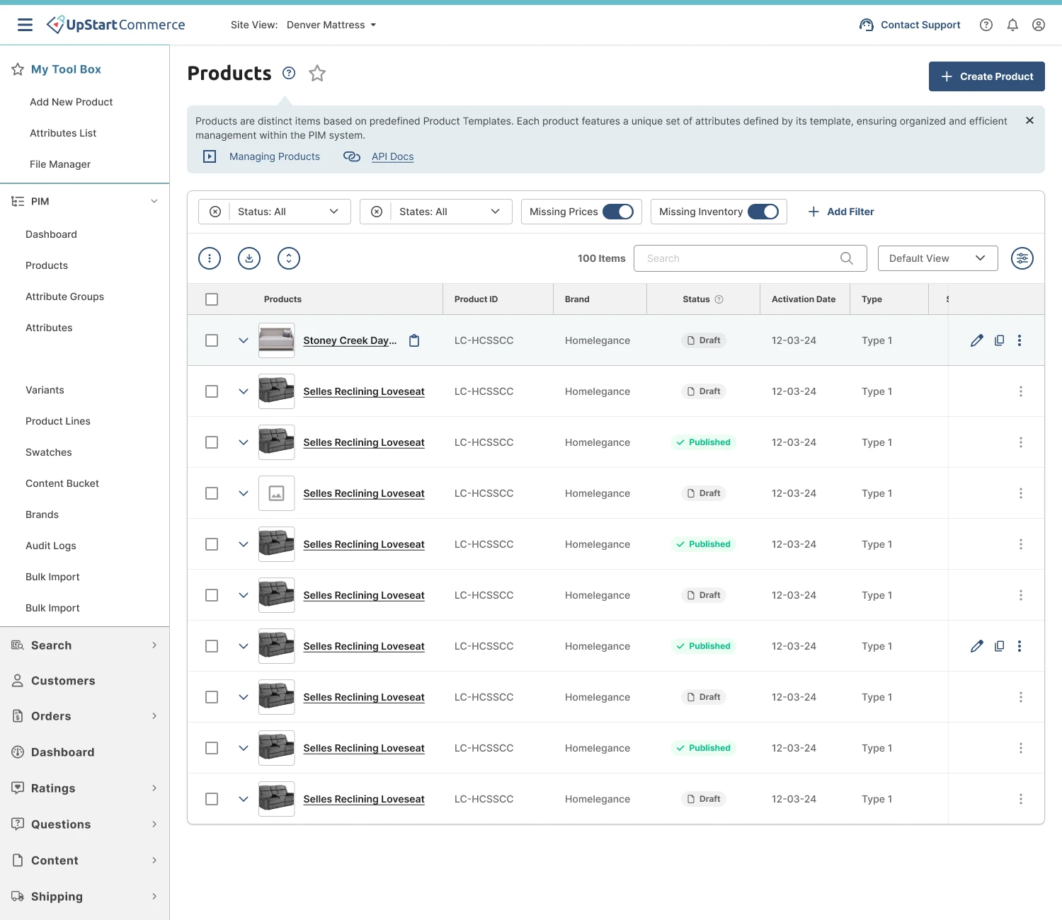 UpStart PIM screen